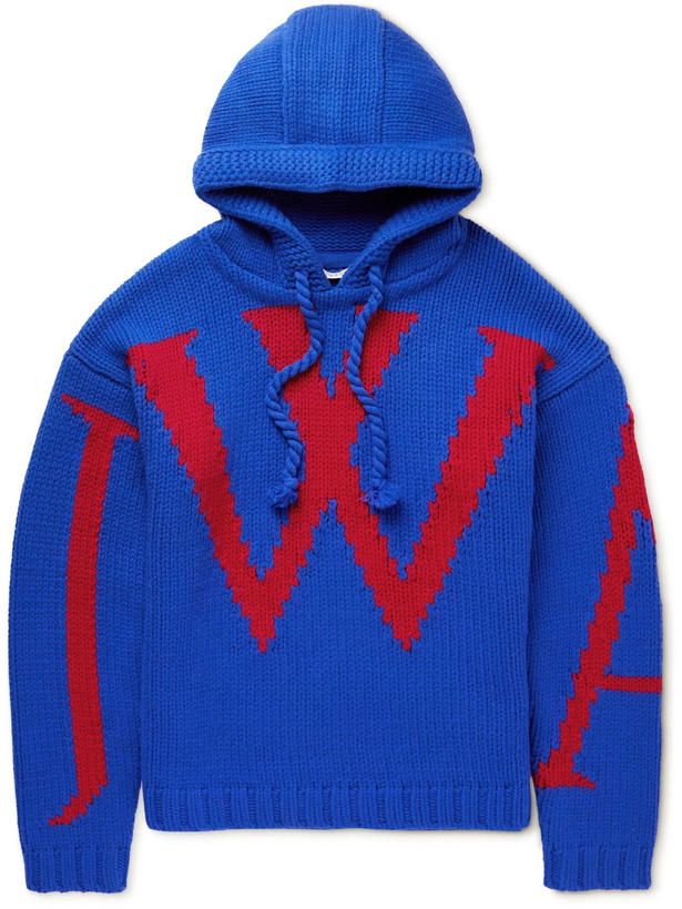 Photo: JW Anderson - Logo-Intarsia Wool Hoodie - Blue