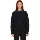 3.1 Phillip Lim Navy Cropped Boxy Aran Cable Sweater