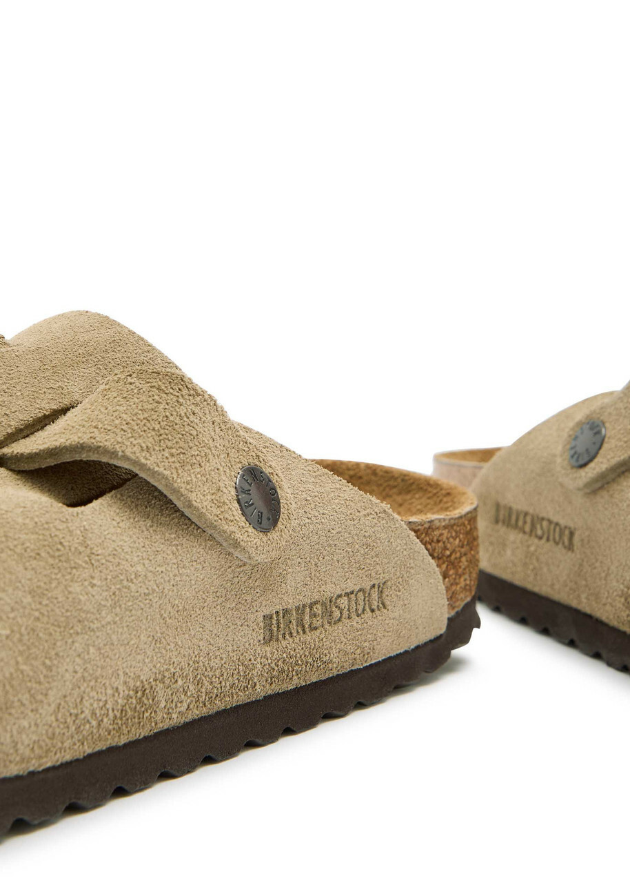 Birkenstock Boston Brushed Suede Sliders Taupe
