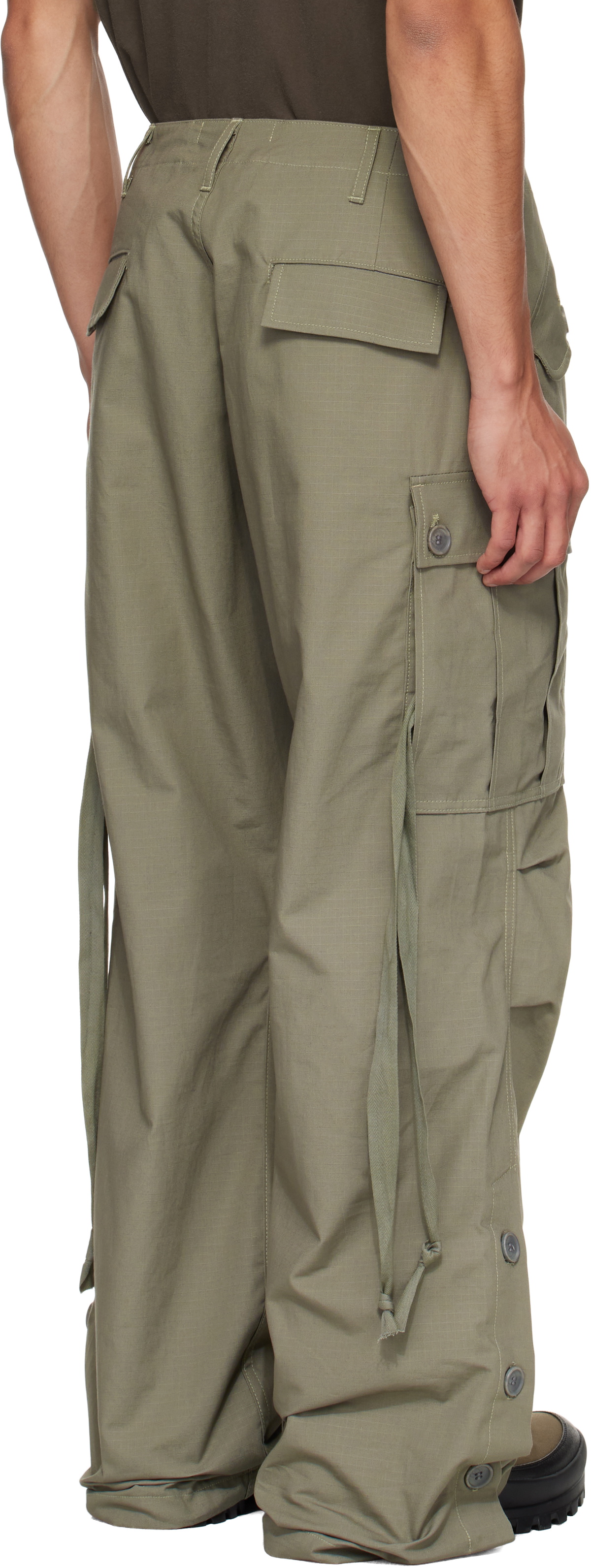 Reese Cooper Khaki Cotton Ripstop Wide Leg Cargo Pants