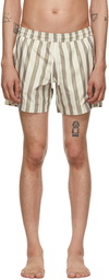 COMMAS Beige & Khaki Striped Classic Swim Shorts