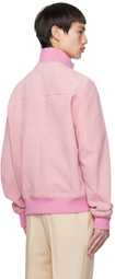 Bally Pink Button Suede Bomber Jacket
