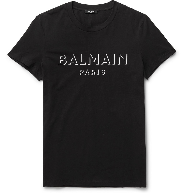 Photo: Balmain - Slim-Fit Logo-Flocked Cotton-Jersey T-Shirt - Black