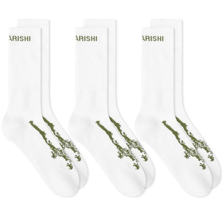 Photo: Maharishi Men's Miltype Dragon Sock - 3 Pack in White