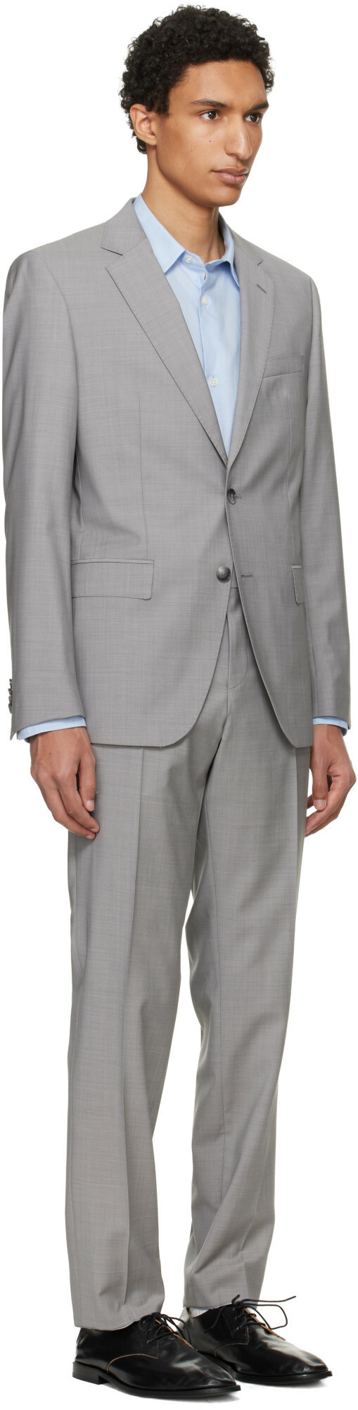 BOSS Gray Slim-Fit Virgin Wool Suit