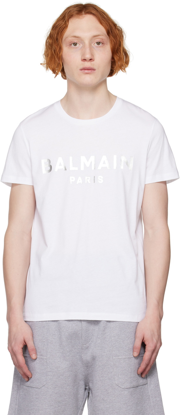 White PB Logo-embroidered jersey tank top, Balmain