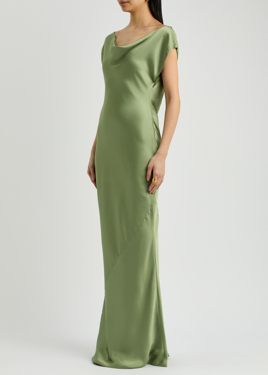 Norma Kamali Maria Satin Maxi Dress Mid Green
