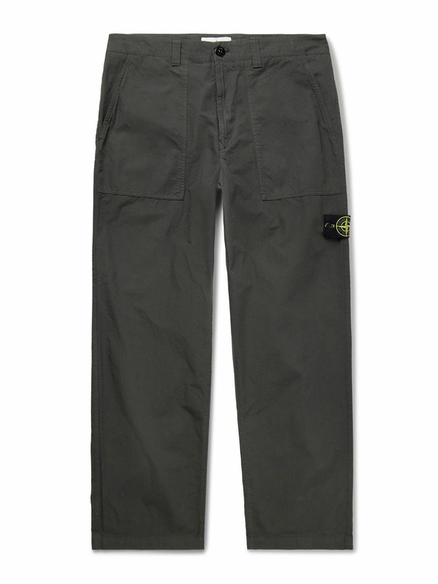 Photo: Stone Island - Straight-Leg Garment-Dyed Organic Cotton-Canvas Trousers - Gray