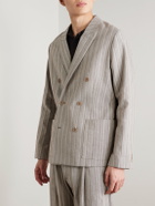 NN07 - Jordin 10058 Double-Breasted Striped Cotton-Blend Herringbone Blazer - Brown
