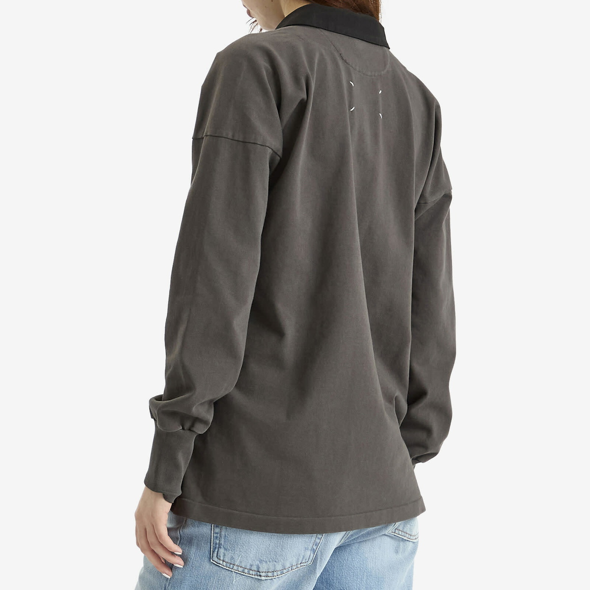 Maison Margiela Women's Long Sleeve Polo Top with Logo in Anthracite
