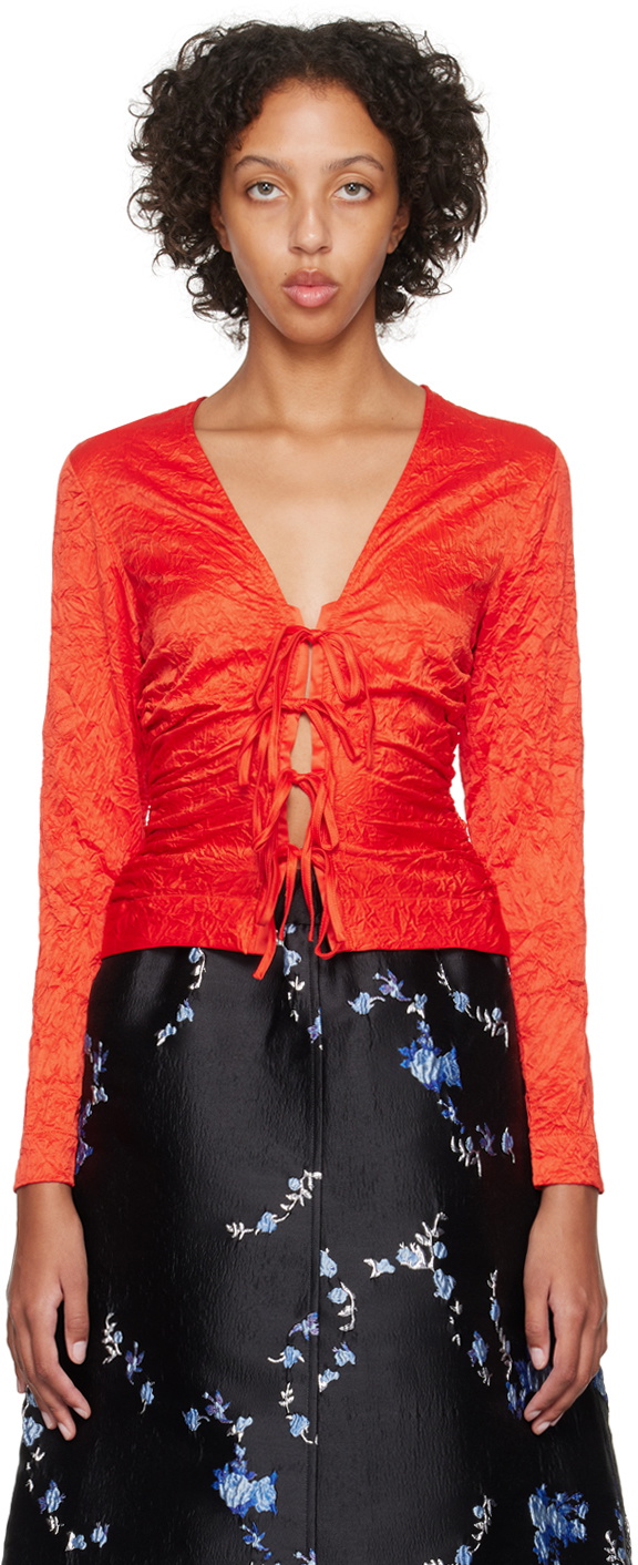 GANNI Red Crinkled Blouse GANNI