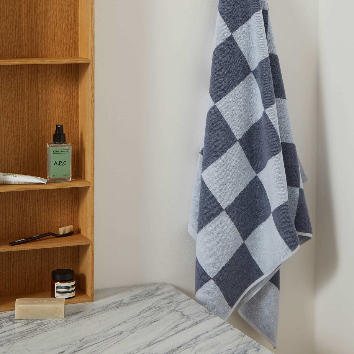 HAY Check Bath Towel in Steel Blue 