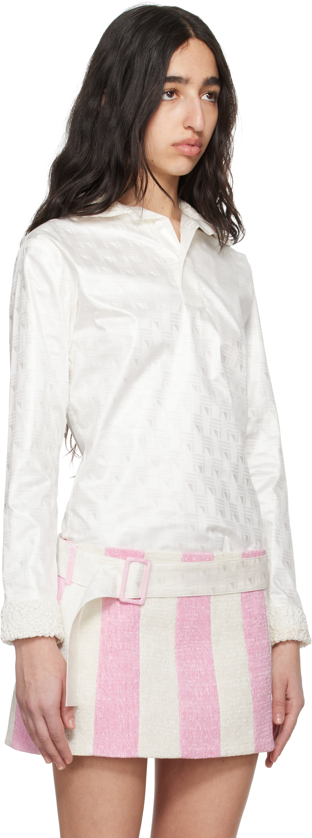 SUPER YAYA Off-White Bazan Long Sleeve Polo