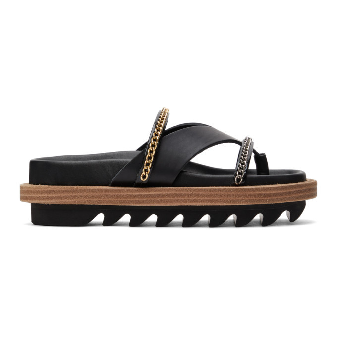 Sacai Black Leather Wedge Thong Sandals Sacai