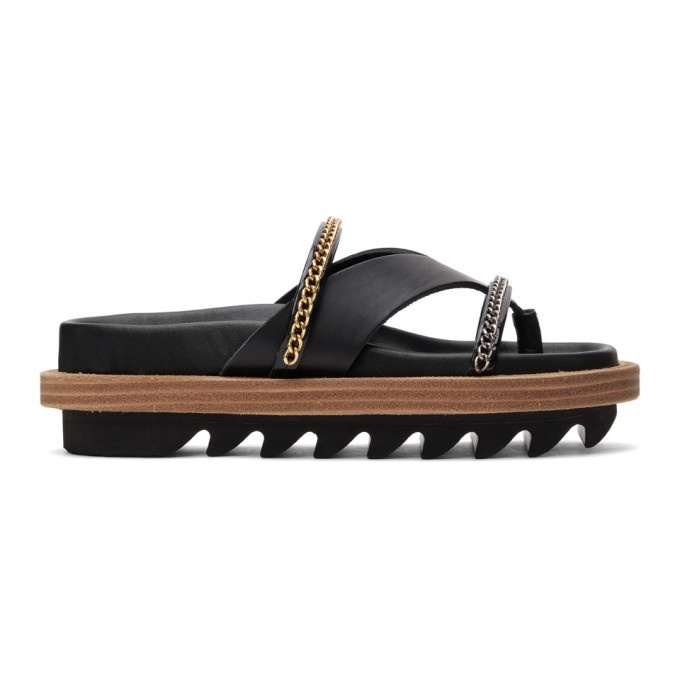 Photo: Sacai Black Leather Wedge Thong Sandals