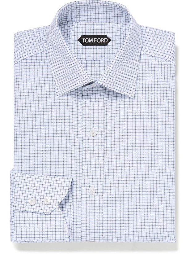 Photo: TOM FORD - Slim-Fit Cutaway-Collar Checked Cotton Shirt - Blue