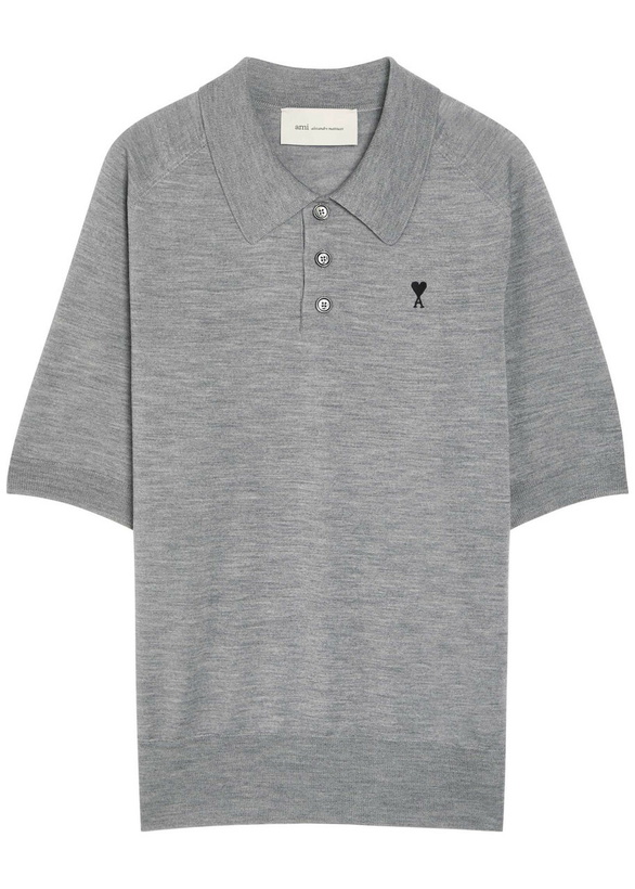 Photo: Ami Paris Logo-embroidered Wool Polo Shirt Grey