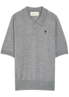Ami Paris Logo-embroidered Wool Polo Shirt Grey