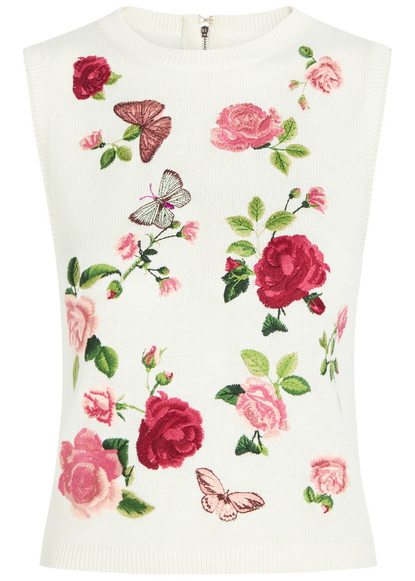 Photo: Alice + Olivia Reva Floral-embroidered Knit top White