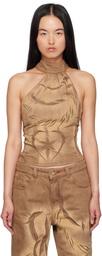 Masha Popova SSENSE Exclusive Brown Chains Halter Denim Tank Top