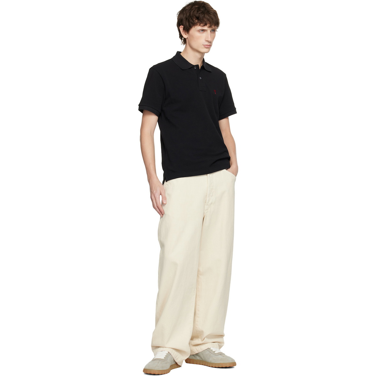 AMI Paris Black Cotton Ami de Coeur Polo