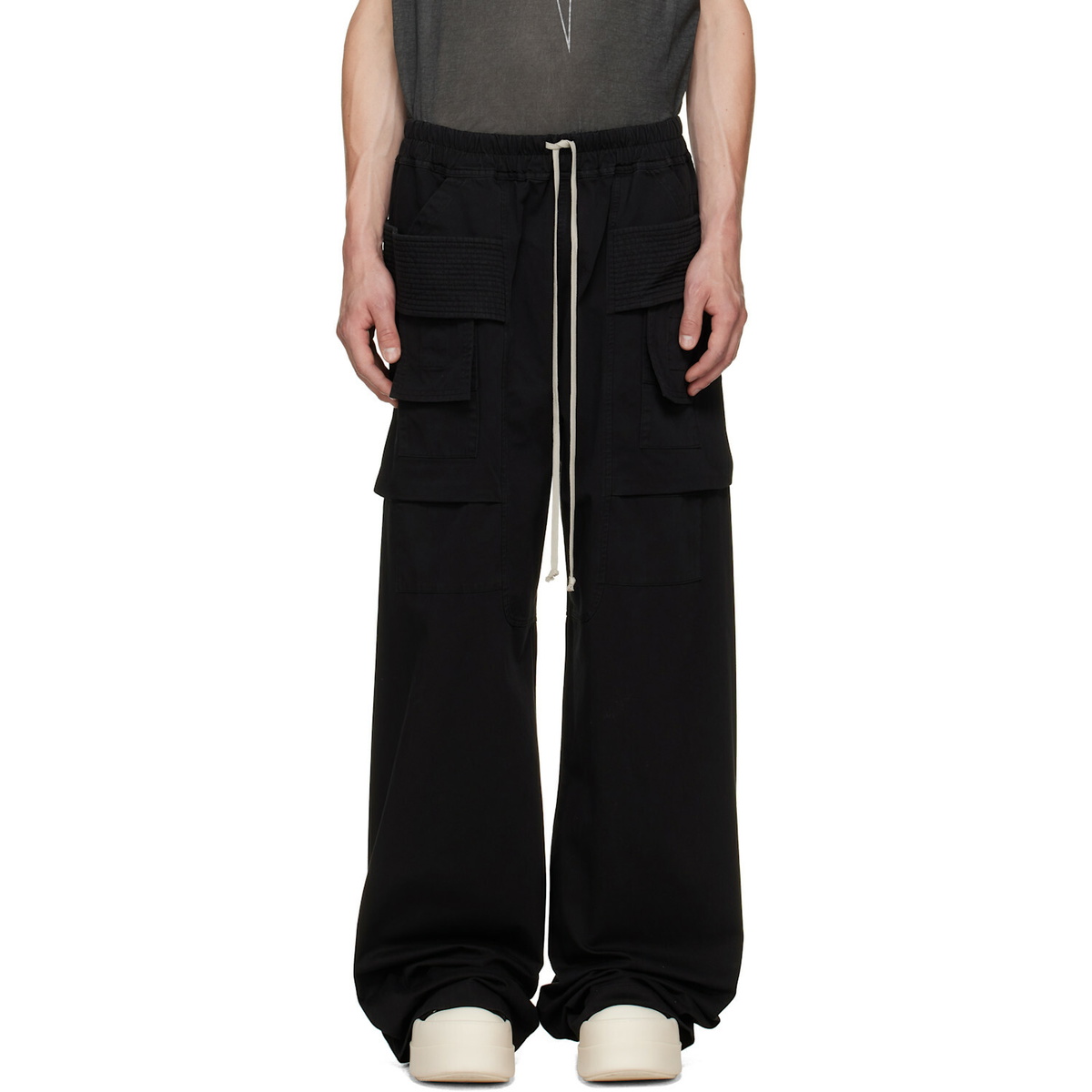 Rick Owens DRKSHDW Black Tower Creatch Wide Cargo Drawstring Pants