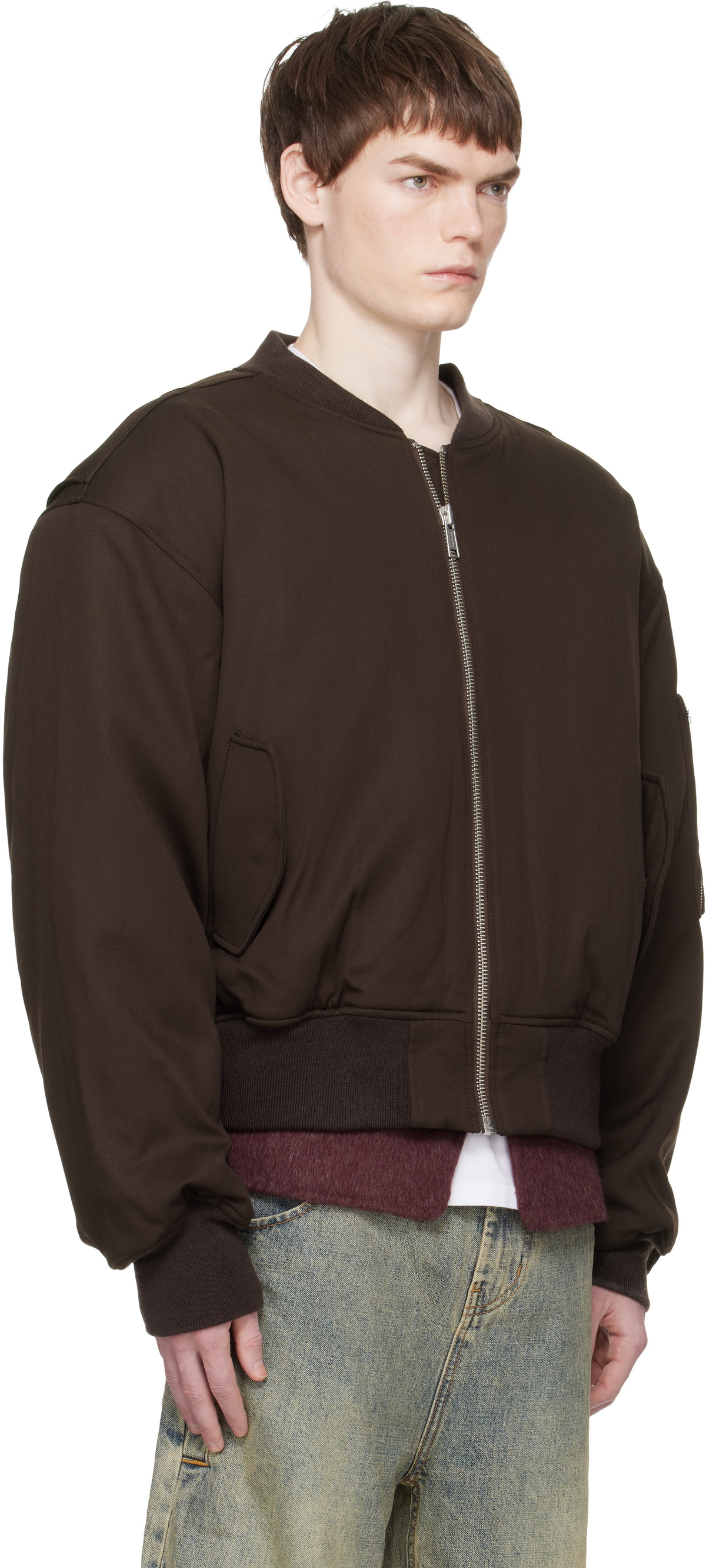 Entire Studios Brown Cropped Broad Bomber Jacket