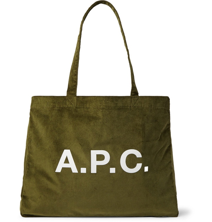 Photo: A.P.C. - Logo-Print Cotton-Corduroy Tote Bag - Green