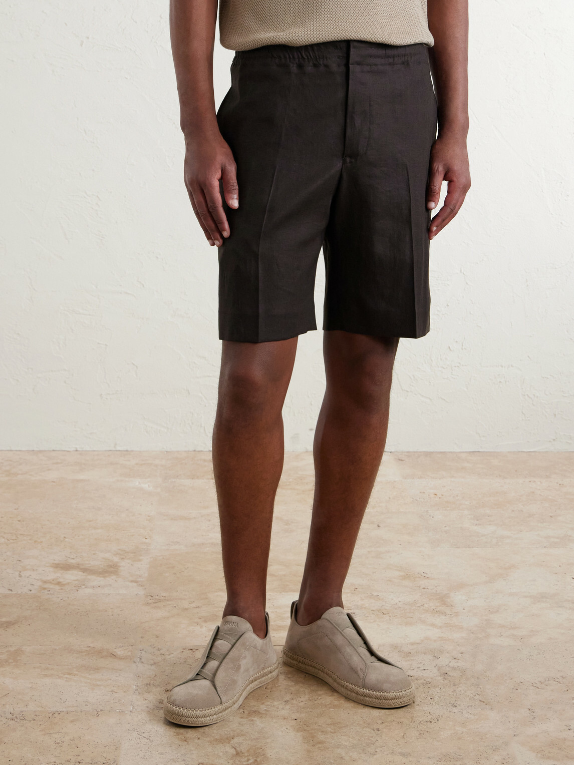 Zegna - Oasi Straight-Leg Linen Shorts - Brown