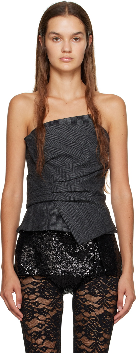 Puppets and Puppets Gray & Black Wrap Camisole