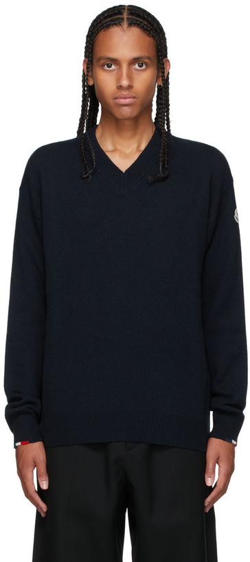 Photo: Moncler Navy Cashmere V-Neck Sweater