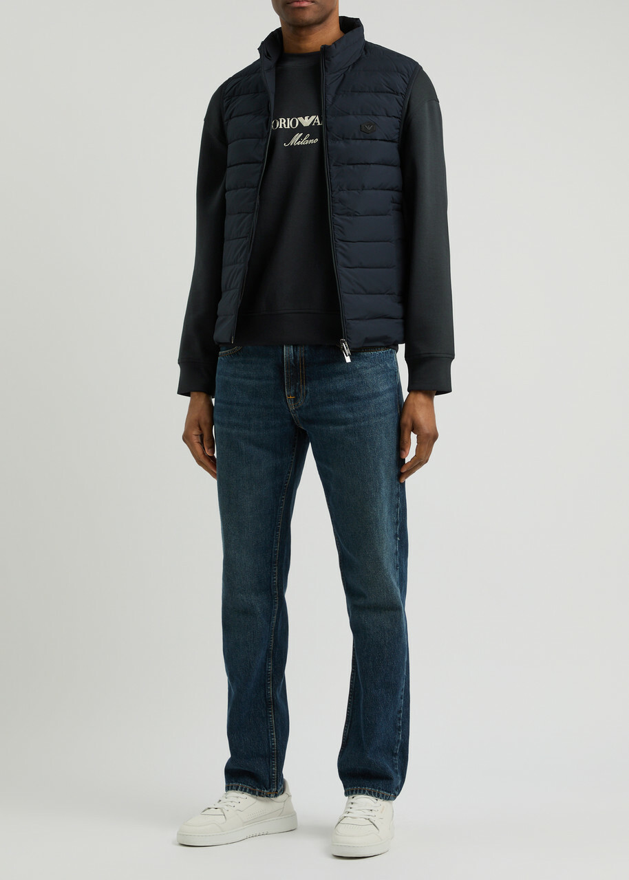 Emporio Armani Logo-embroidered Cotton-blend Sweatshirt Navy