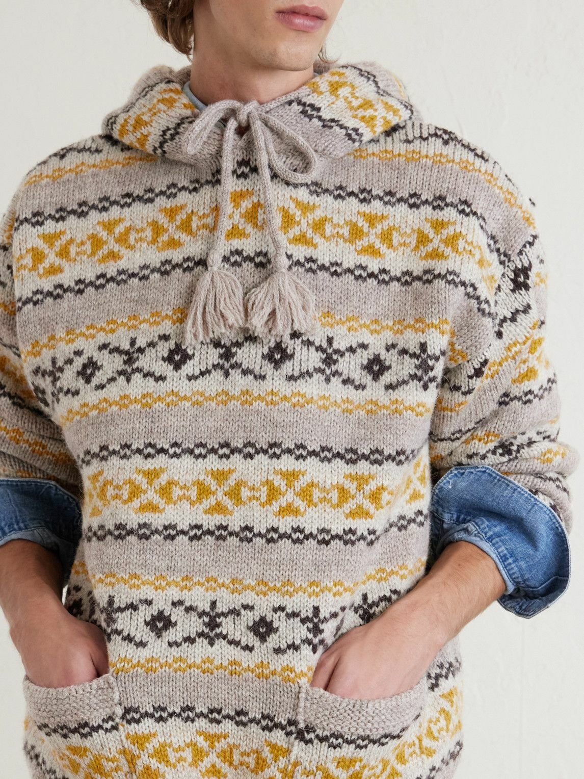 KAPITAL - Yellowknife Fair Isle Wool Hoodie - Yellow