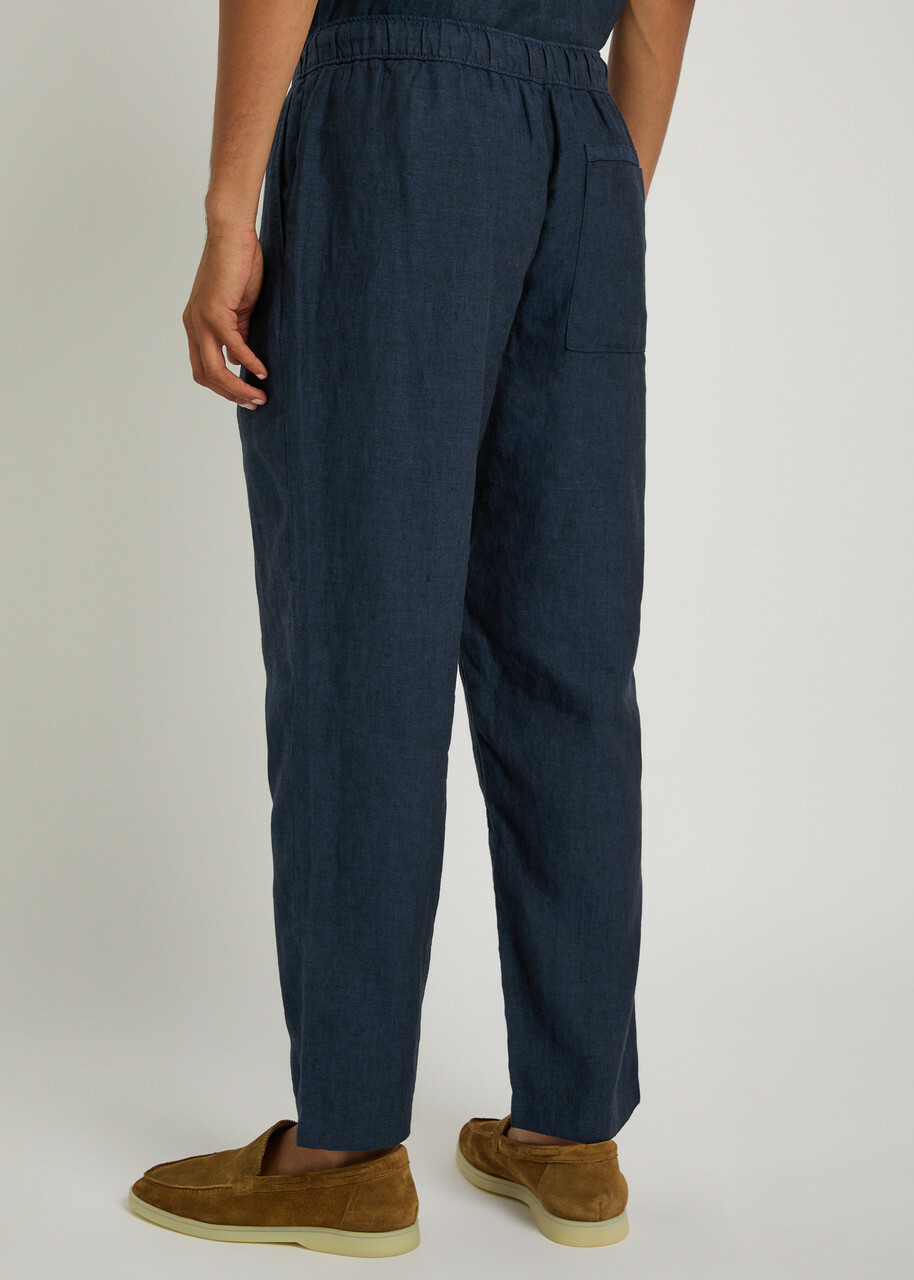 Wax London Kurt Tapered-leg Linen Trousers Navy