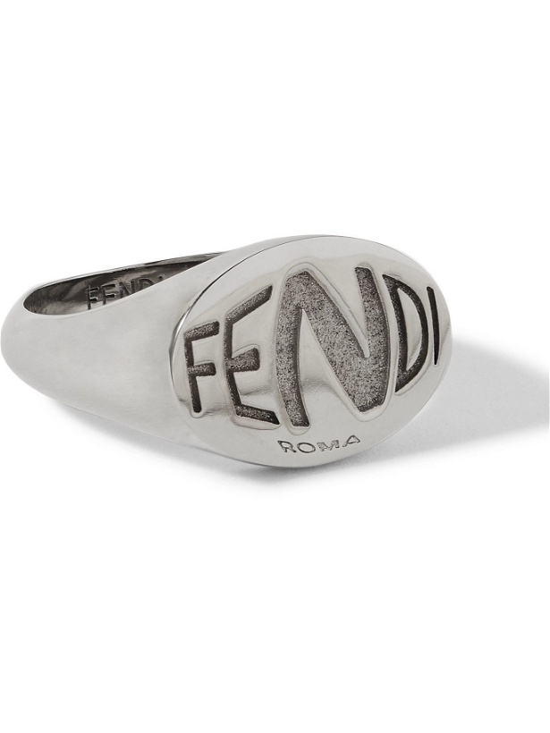 Photo: FENDI - Logo-Engraved Silver-Tone Ring - Silver