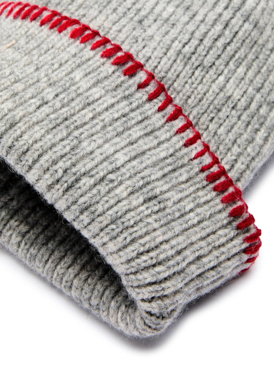 Damson Madder Ribbed Knitted Beanie - Grey - One Size