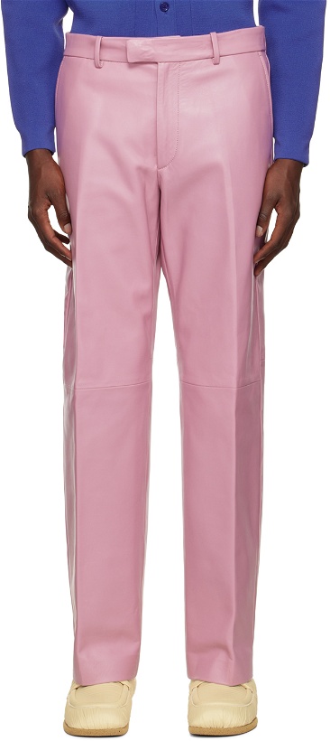 Photo: Dries Van Noten Pink Paneled Leather Trousers