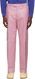 Dries Van Noten Pink Paneled Leather Trousers