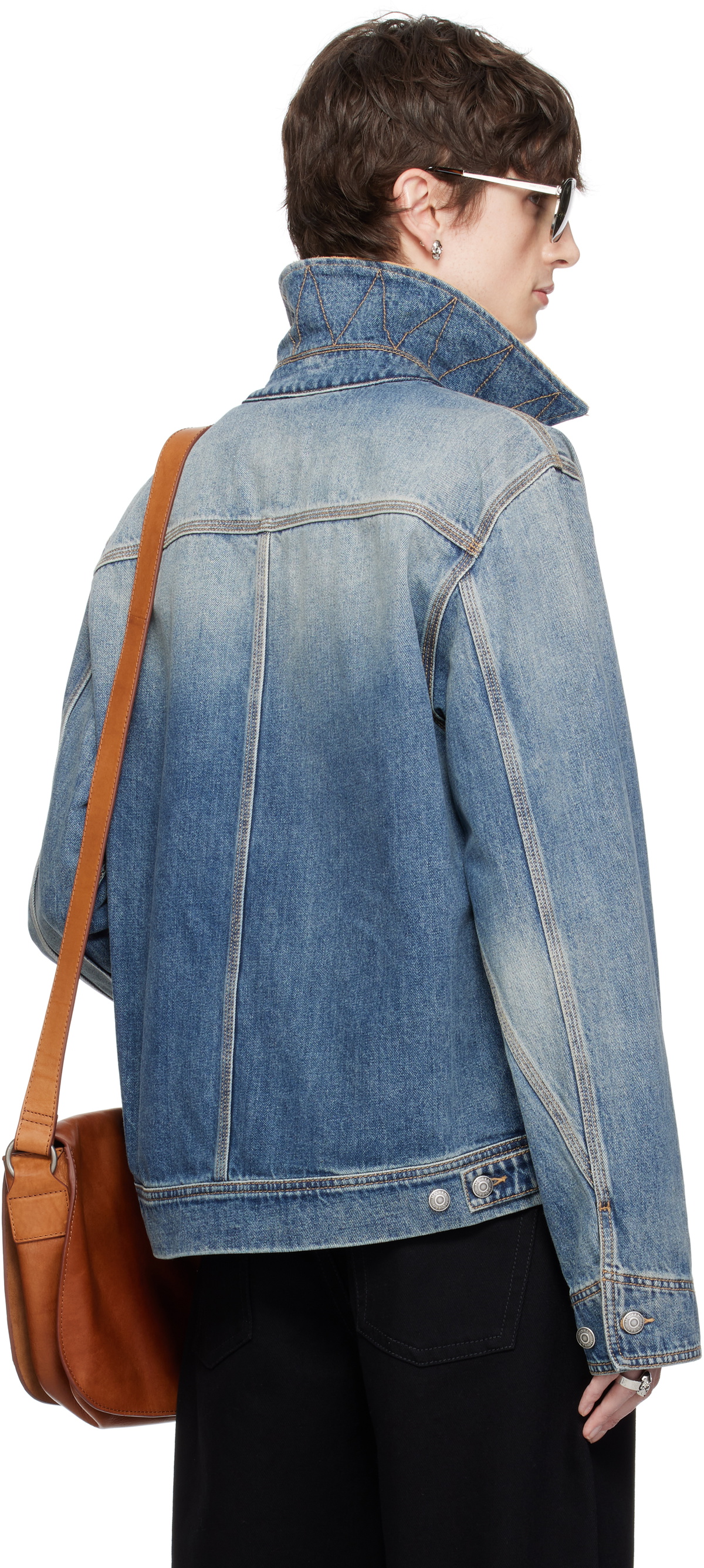 McQueen Blue Suede Collar Denim Jacket
