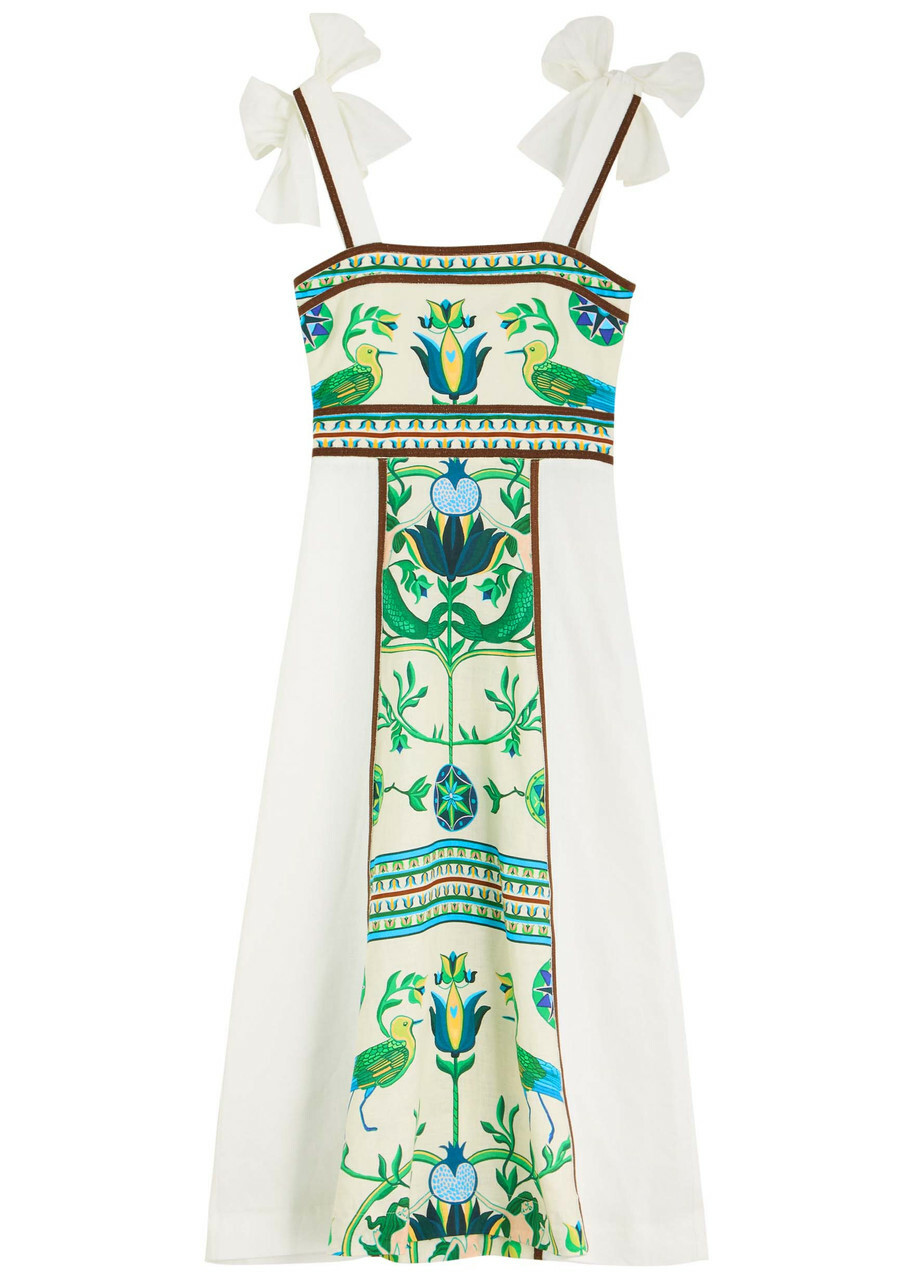 Lug Von Siga Ornella Printed Linen Midi Dress Green