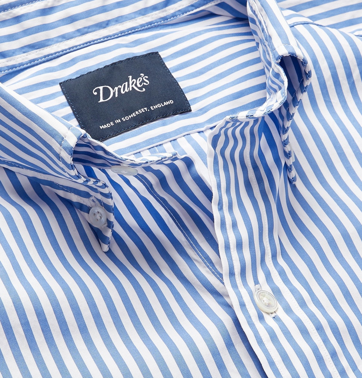 Drake's - Button-Down Collar Striped Cotton-Poplin Shirt - Blue