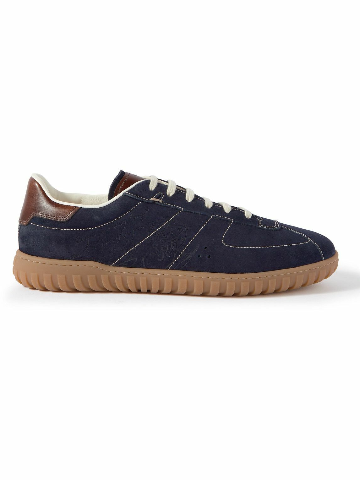 Berluti - Men - Shadow Venezia Leather-trimmed Stretch-Knit Sneakers Blue - UK 10.5