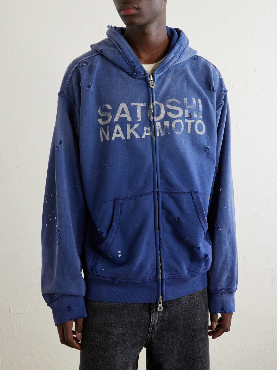 Satoshi Nakamoto - Luke Logo-Printed Cotton-Fleece Zip-Up Hoodie - Blue