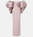 Solace London Floris satin-trimmed off-shoulder gown