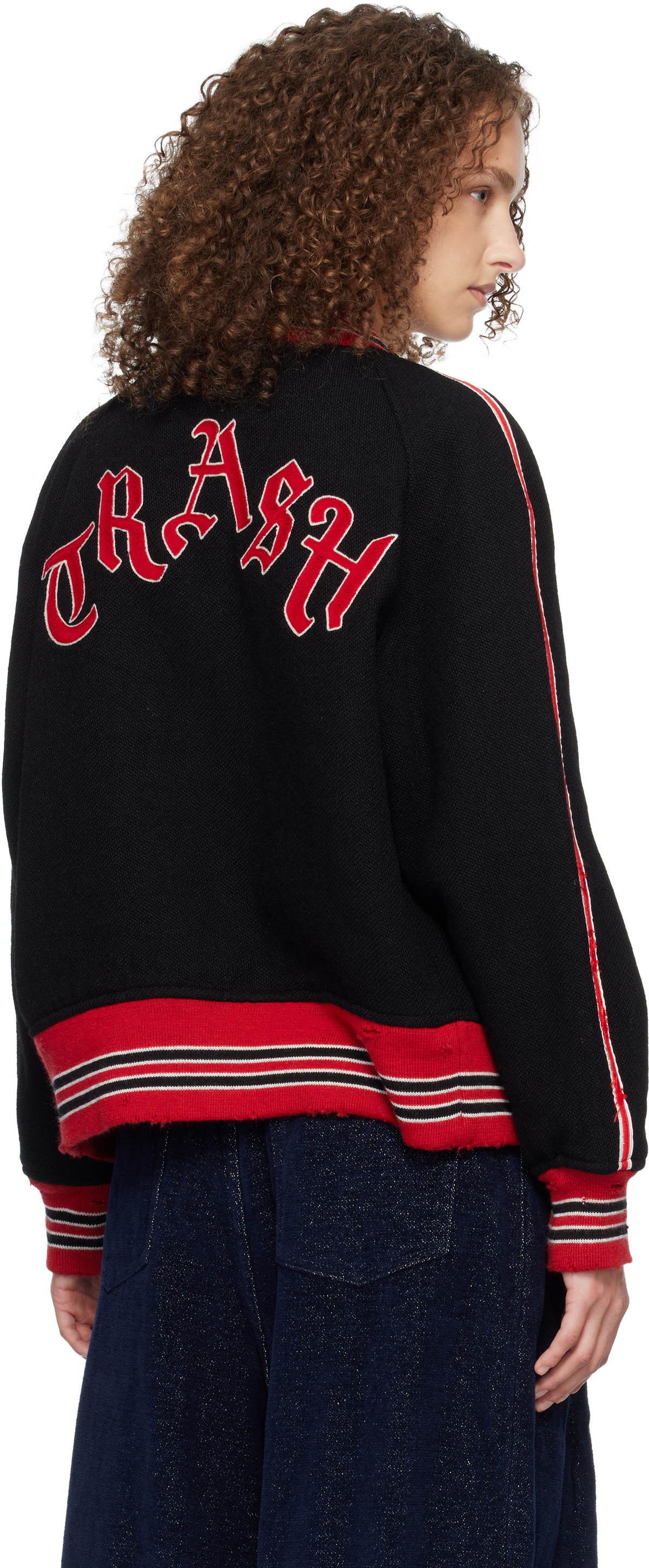 NEEDLES Black Deconstructed Letter Bomber Jacket