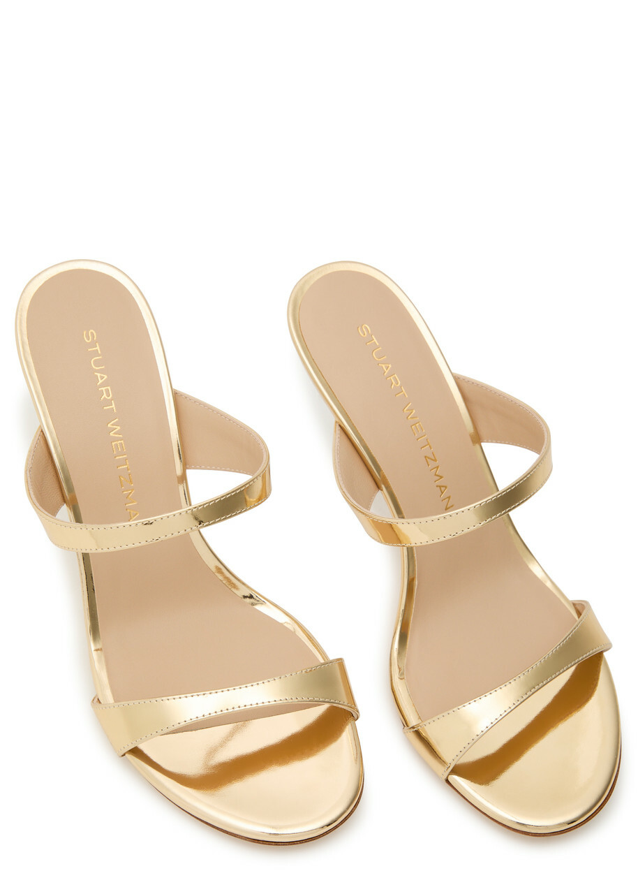 Stuart Weitzman Nudist 85 Metallic Leather Mules Gold