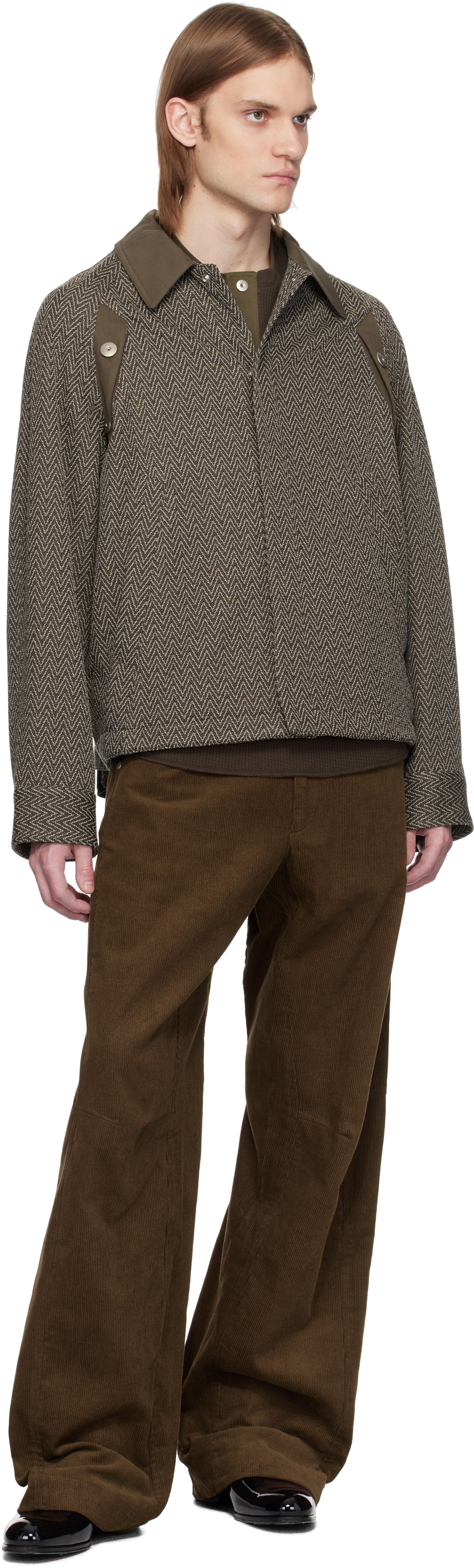 Omar Afridi Brown Knee Darted Flare Micro Cord Trousers