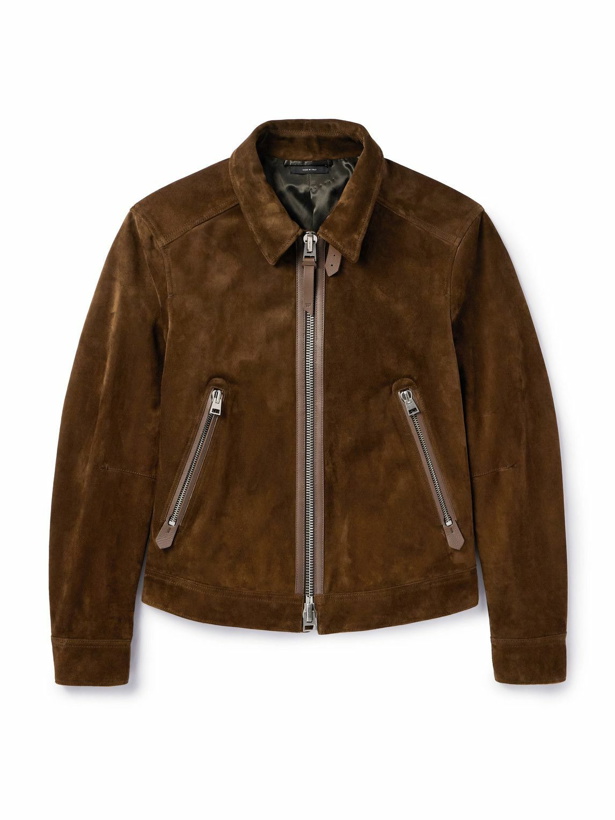 Photo: TOM FORD - Leather-Trimmed Suede Bomber Jacket - Brown