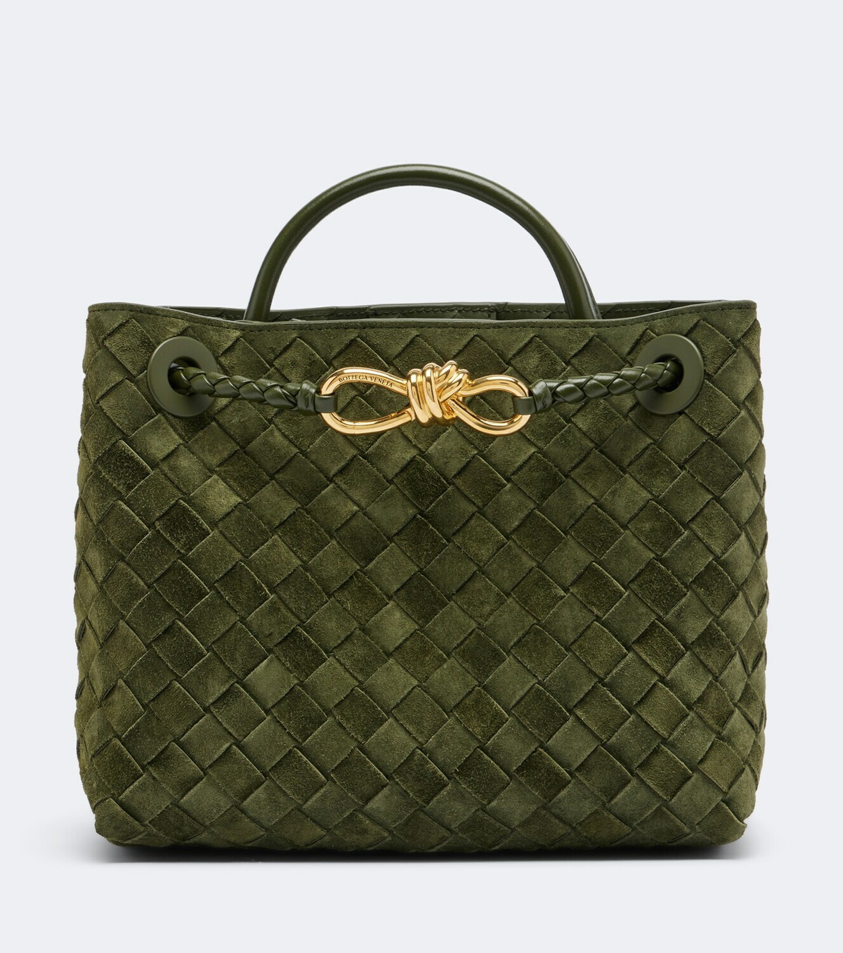 Bottega Veneta Andiamo Intrecciato Small suede top-handle bag