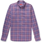 Isaia - Slim-Fit Button-Down Collar Checked Cotton Shirt - Blue
